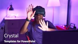  Presentation with streamer - PPT theme having african-american-woman-streamer-playing background and a navy blue colored foreground