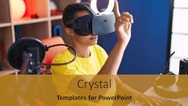  Presentation with streamer - Slide deck with african-american-woman-streamer-playing background and a gold colored foreground