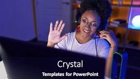  Presentation with video gaming - Presentation featuring african-american-woman-streamer-smiling background and a navy blue colored foreground
