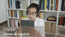  Presentation with american university - Slide set enhanced with african-american-woman-student-using background and a gray colored foreground