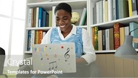  Presentation with american university - Presentation theme enhanced with african-american-woman-student-using background and a gray colored foreground