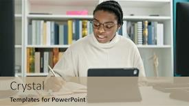  Presentation with american university - PPT layouts having african-american-woman-student-using background and a mint green colored foreground