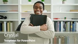  Presentation with american university - Slides having african-american-woman-student-wearing background and a gray colored foreground