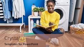 Presentation with laundry room - Presentation enhanced with african-american-woman-studying-waiting background and a  colored foreground