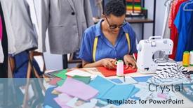  Presentation with african cloth - PPT theme enhanced with african-american-woman-tailor-holding background and a light blue colored foreground