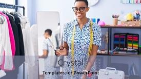  Presentation with african cloth - Slide set featuring african-american-woman-tailor-smiling background and a light blue colored foreground