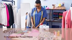  Presentation with african cloth - Slide set with african-american-woman-tailor-smiling background and a lemonade colored foreground