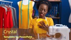  Presentation with sewing - Presentation having african-american-woman-tailor-smiling background and a tawny brown colored foreground