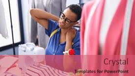  Presentation with machine shop - PPT layouts enhanced with african-american-woman-tailor-stressed background and a coral colored foreground
