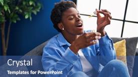  Presentation with medical - Presentation design enhanced with african-american-woman-taking-medical background and a ocean colored foreground