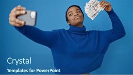  Presentation with selfie - PPT theme with african-american-woman-taking-selfie background and a ocean colored foreground