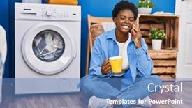  Presentation with waiting room - Slide set having african-american-woman-talking background and a teal colored foreground