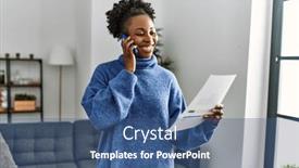  Presentation with smartphone - Slide set having african-american-woman-talking background and a ocean colored foreground