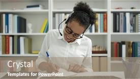  Presentation with american university - PPT theme with african-american-woman-teacher-having background and a coral colored foreground