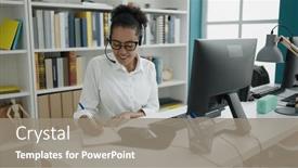  Presentation with american university - Slide set with african-american-woman-teacher-having background and a gray colored foreground