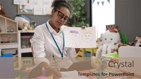  Presentation with emotion - Presentation theme with african-american-woman-teacher-having background and a coral colored foreground