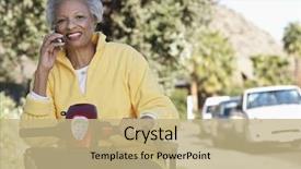  Presentation with electric scooter - PPT theme consisting of african american woman using cell background and a coral colored foreground