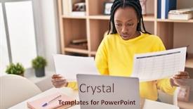  Presentation with laptop - Slide set enhanced with african-american-woman-using-laptop background and a soft green colored foreground