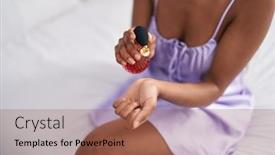  Presentation with perfume - Slide set with african-american-woman-using-perfume background and a red colored foreground