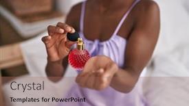  Presentation with perfume - Slide deck having african-american-woman-using-perfume background and a coral colored foreground