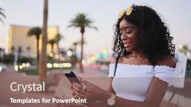  Presentation with las vegas - Beautiful slide set featuring african american woman using smartphone on las vegas streets backdrop and a violet colored foreground