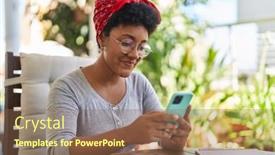  Presentation with smartphone - Theme having african-american-woman-using-smartphone background and a  colored foreground