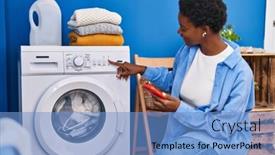  Presentation with waiting room - Slide deck having african-american-woman-using-smartphone background and a  colored foreground