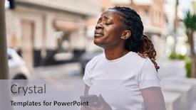  Presentation with smartphone - Slides enhanced with african-american-woman-using-smartphone background and a  colored foreground