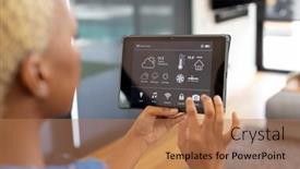  Presentation with smart home - Presentation consisting of african-american-woman-using-tablet background and a coral colored foreground