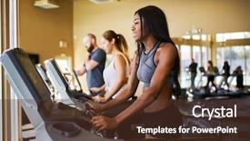 Presentation with treadmill - PPT layouts featuring woman using treadmill in gym background and a tawny brown colored foreground