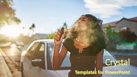  Presentation with vaping - Cool new presentation design with african american woman vaping backdrop and a tawny brown colored foreground