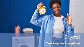  Presentation with waiting - Presentation theme having african-american-woman-waiting background and a  colored foreground