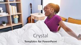 Presentation with elementary school african american female career day - PPT theme featuring african-american-woman-waking-up background and a white colored foreground