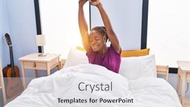  Presentation with african american grandmother - PPT theme with african-american-woman-waking-up background and a white colored foreground