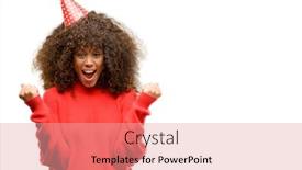  Presentation with proud american - PPT theme with african american woman wearing birthday hat screaming proud and celebrating victory and success very excited cheering emotion background and a coral colored foreground