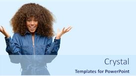  Presentation with wow - Slide set with african american woman wearing blue jumpsuit happy and surprised cheering expressing wow gesture background and a sky blue colored foreground