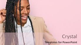  Presentation with moving business - Presentation theme with african-american-woman-wearing-business background and a lemonade colored foreground