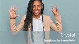  Presentation with eight - Theme having african-american-woman-wearing-business background and a gray colored foreground