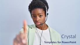  Presentation with call center - Presentation design with african-american-woman-wearing-call background and a  colored foreground