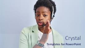  Presentation with secret agent - Slides having african-american-woman-wearing-call background and a  colored foreground