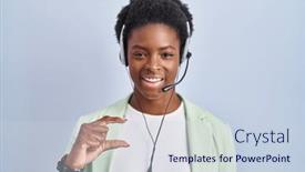  Presentation with call center - Slides consisting of african-american-woman-wearing-call background and a  colored foreground