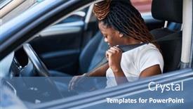  Presentation with car - Presentation theme consisting of african-american-woman-wearing-car background and a teal colored foreground