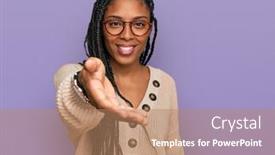  Presentation with business casual - Colorful slide deck enhanced with african-american-woman-wearing-casual backdrop and a coral colored foreground