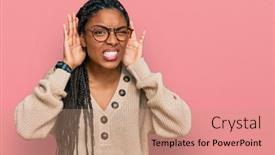  Presentation with hearing - PPT theme featuring african-american-woman-wearing-casual background and a coral colored foreground
