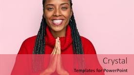  Presentation with praying hands - Slide deck with african-american-woman-wearing-casual background and a red colored foreground