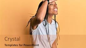  Presentation with far away - Presentation consisting of african-american-woman-wearing-casual background and a gold colored foreground