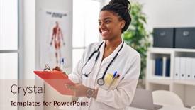 Presentation with doctor african - Presentation having african-american-woman-wearing-doctor background and a coral colored foreground