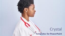  Presentation with doctor african - Presentation theme having african-american-woman-wearing-doctor background and a sky blue colored foreground