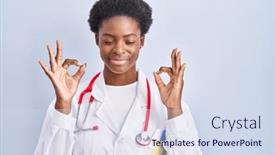  Presentation with meditation - Slide deck having african-american-woman-wearing-doctor background and a sky blue colored foreground