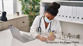  Presentation with prescription - Theme having african-american-woman-wearing-doctor background and a mint green colored foreground